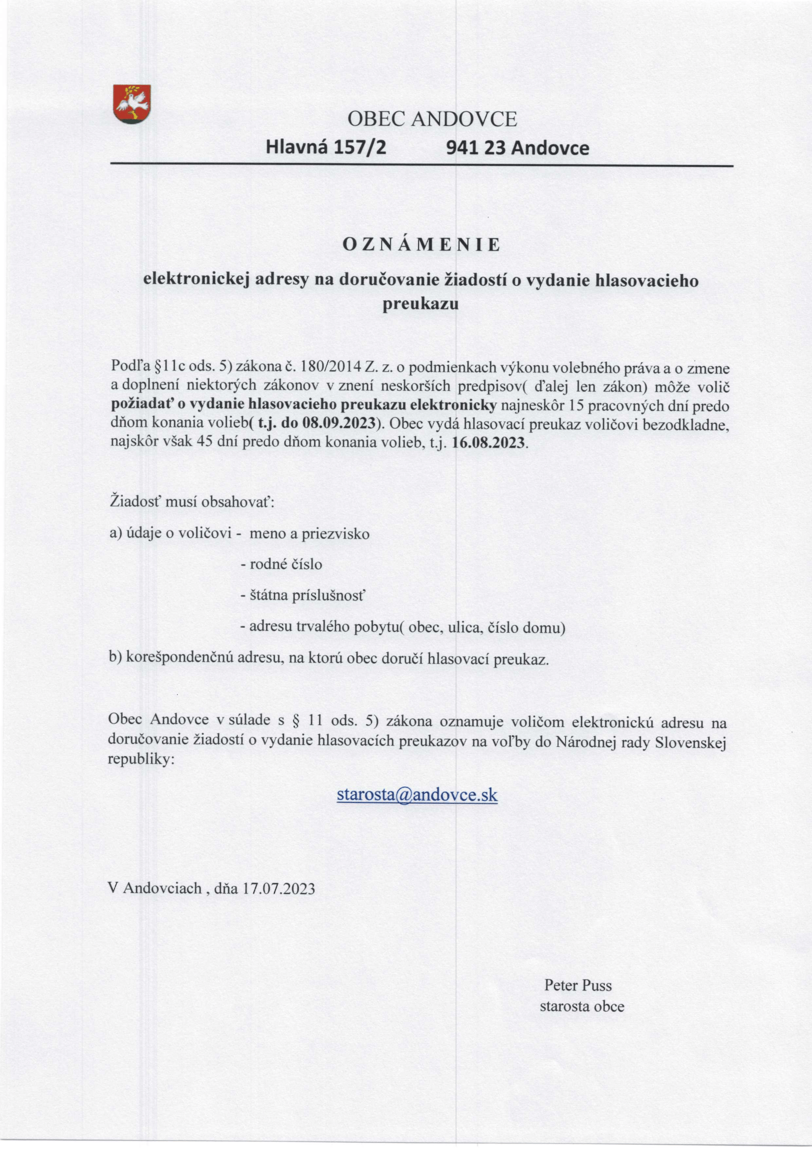 oznamenie